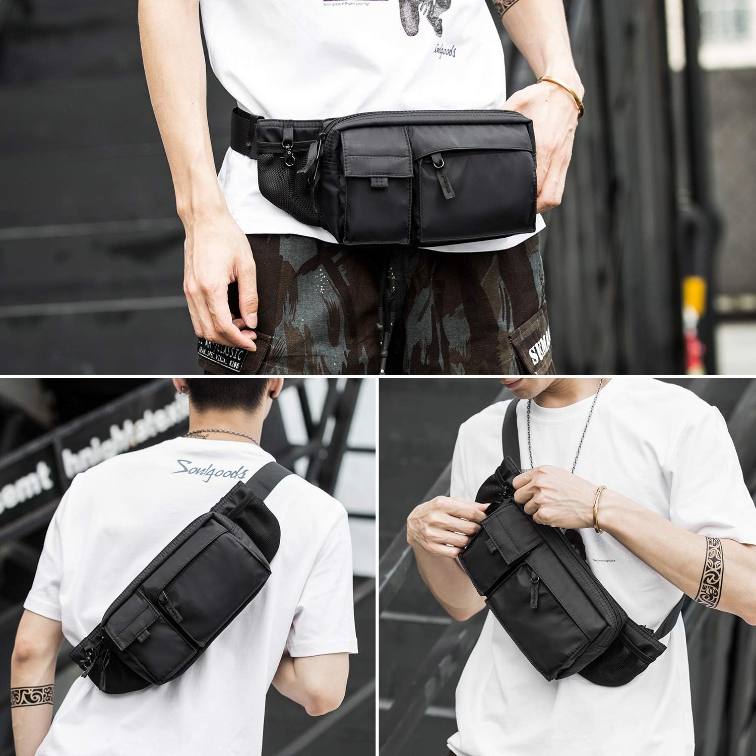 Large Waterproof Black Waist Bag Fanny Pack For Men Women Belt Bag Pouch Hip Bum Bag Chest Bag with Adjustable Strap, Premium Lightweight Fanny Pack For Gym Fitness Workout Travel Work Commuting - Image 7